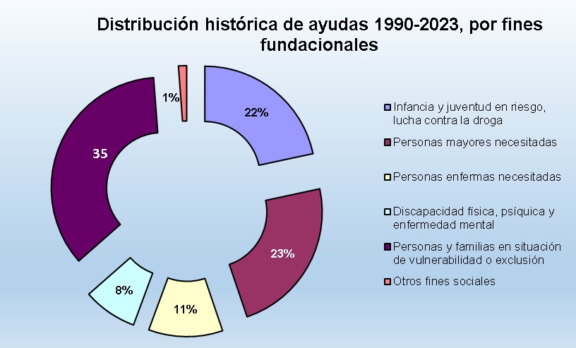 Distribución histórica de la ayudas de la Fundación Carmen Gandarias por ámbitos de actividad social