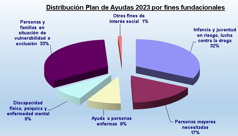 Distribución de ayudas de 2023 de la Fundación Carmen Gandarias por ámbito de acción social.
